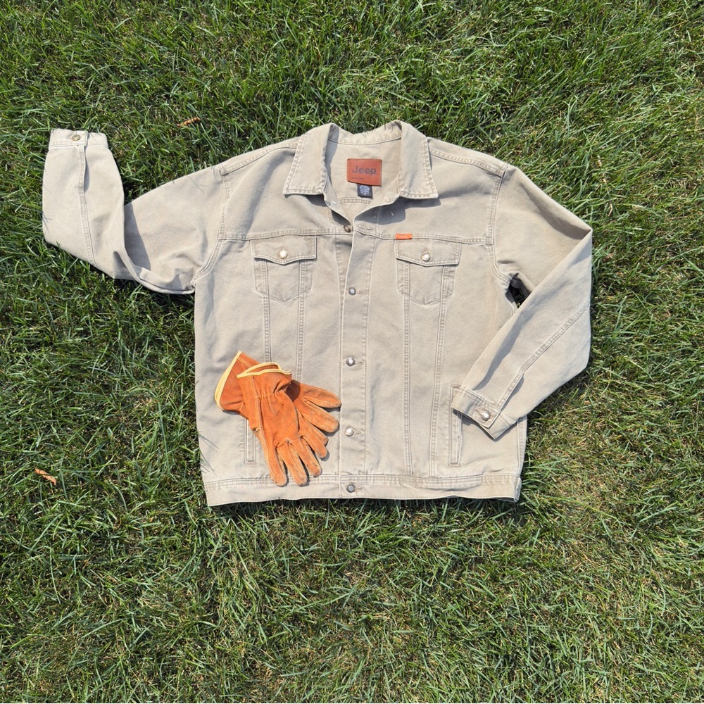 Jeep Canvas Trucker Jacket 2X Olive/Greige Heavyweight Cotton  | RN 89319 | BX26